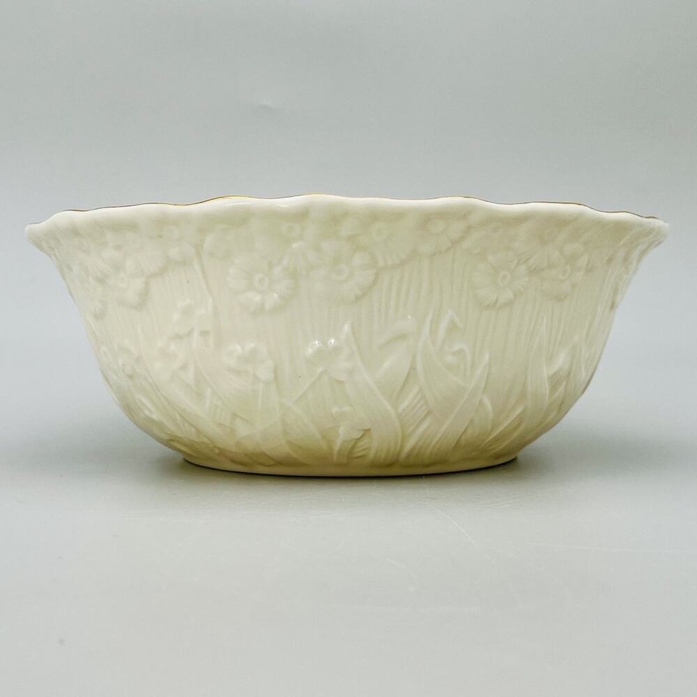 Belleek Ireland Erne Fruit Bowl Millennium 2000 Cream Gold Embossed Parian RARE